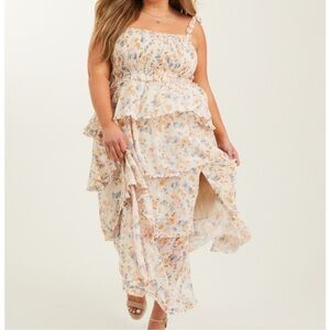 🆕 NWT Arula LOLAH Tiered Smocked Floral Maxi Dress B 2X XXL 18 Plus Sexy Slit
